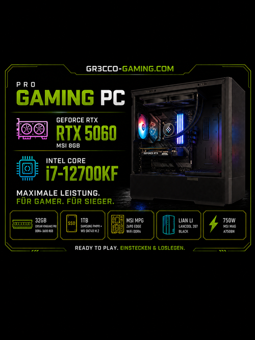 PRO Gaming PC | MSI RTX 5060 8GB | i7-12700KF | 32GB DDR4 | 1TB SSD | WQHD