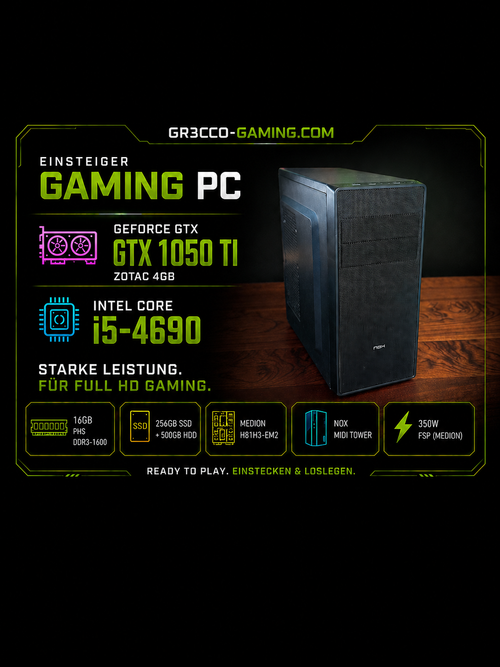 Showcase - Einsteiger Gaming PC | GTX 1050Ti | Intel Core i5-4690 | 16GB RAM | Full HD